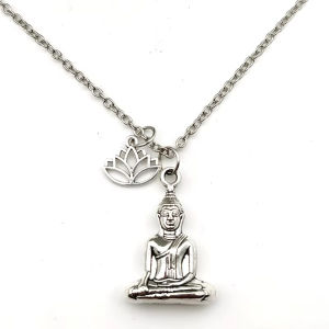 Buddha necklace Lotus Flower necklace silver color Spiritualist Pendant Gift For Friend MEN WOMEN fashion llaveros