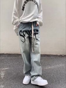 JOJO BOY กางเกงยีนขากระบอก ผู้ชาย กางเกงขายาวเท่ๆ ตัวอักษรที่พิมพ์ สไตล์เกาหลี ถนนสูง แฟชั่น อเนกประสงค์ ฮิพฮอพ กางเกงแรปเปอร์ เก่าแก่ หลวม กางเกงขายาว hiphop กางเกงยีนส์ขากระบอก - Lazada