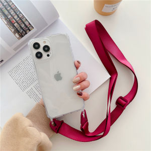 Luxury Transparent Crossbody Necklace With Lanyards Phone Case For iPhone 17 16 15 Pro Max 14 13 12 11 XR Plus Shockproof Cover