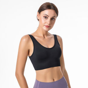 Sports Bra Womens Gathered Yoga Fitness No Steel Ring Bra U-Shaped Hollow out Shock Absorption Four Rows of Four Buttons Running