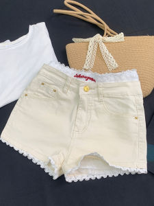 High Waist A-Line Denim Shorts Womens Summer New Style Elastic Spicy Girl Lace Patchwork Mini Shorts Casual Straight Leg Jeans