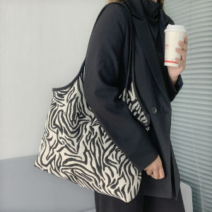 Vest Zebra Pattern Bag Female Ins New Arrival Popular Net Red Tote Bag Canvas Bag College Student Class Large Capacity Bag