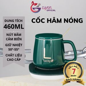 Cốc Hâm Nóng LucKy Bộ ly sứ kèm đế điện hâm nóng trà cafe hâm sữa + Tặng kèm thìa vàng hộp sang trọng