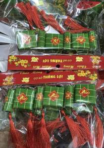 Bộ 6 liễn treo mô hình bánh trưng bánh tét trang trí cây mai đào dịp Tết