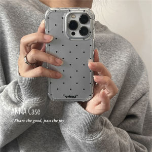 Annacase Retro Silver Black Polka Dot Pearl Chain Phone Case Full Cover Anti-Fall Protection for iPhone 17 pro 16 pro Max 15 14 pro 13 Soft