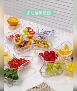 จานแก้วหลุม (ปลาดาว/ดอกไม้) ขนาด 10 นิ้ว ใช้ใส่อาหาร ขนม ผลไม้