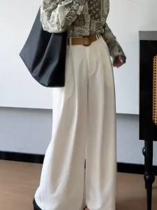 MANMI | Quần Tây Dài Mỏng Màu Trắng Cao Waist