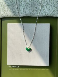 Sunny Zoo Fresh Green Drip Glaze Heart Necklace Stacking White Highlighting Lockbone Chain Jewelry Alloy/Plated Silver/Gold