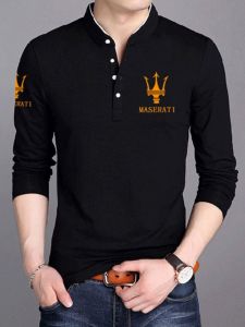 Slim Fit Long Sleeve Cotton Polo Shirt Mens Fashion Spring New Style Base Layer Top Youth Trendy Printed T-Shirt for Men