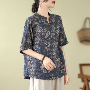Japanese and Korean Export Tail Brand Label Cutting Cotton and Linen Color Shirt Womens Summer Beautiful Western Style Ramie Top Small Shirt Fashion