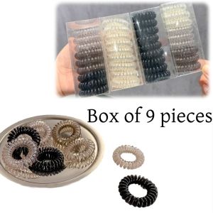 9 Pcs/Box Telephone Wire Hair Bands Elastic Non Slip No Crease Spiral Hair Ties High Ponytail Rope Rubber Band for Women Girls