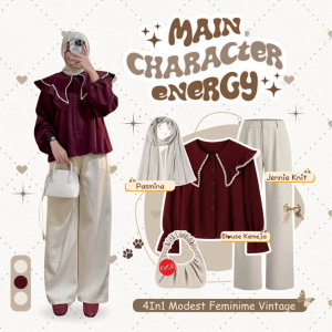 Modis - One Set Wanita Kekinian Korea Hijab | Hijab Pasmina Ceruty Ivory Pinka Blouse Kemeja Maroon Jennie Knit Ivory | One Set Wanita Kekinian - ML34