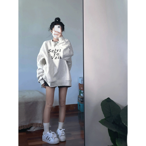 เสื้อสเวตเตอร์คอตตอนอเมริกันย้อนยุค ทรงหลวม แขนยาว สำหรับผู้หญิง ฤดูใบไม้ร่วง/ฤดูหนาว 2025 แฟชั่นใหม่ ขายดี สไตล์ลำลอง หนา อบอุ่น