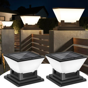 Solar Post Light Auto Dusk to Dawn IP65 Waterproof 3 Color Temps Short Press Change Long Press Off for Garden Pool Step Pillar