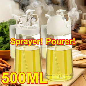2in1 500ml Portable Oil Sprayer and Dispenser Olive Oil Plastic Kitchen Oil Spray Bottle for Cooking BBQ Air Fryer Baking Salad