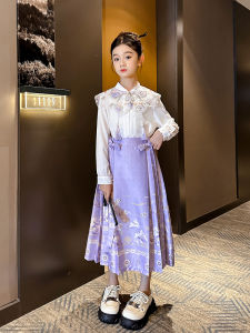 Elegant Childrens Hanfu Skirt Set Autumn Fashionable Reformed Horse Tailed Skirt Super Fairy Tale Girls Traditional Costume