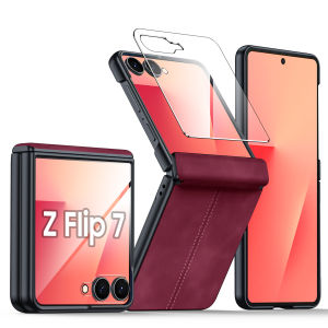 Ốp Lưng Galaxy Z Flip7 Có Bảo Vệ Bản Lề Tích Hợp Kính Cường Lực Chất Liệu Da Chống Sốc Tương Thích Sạc Không Dây - Màu Tím