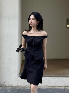 กระโปรงทรงหางปลาสีดำทรงเข้ารูปเอวสูง กระโปรงสั้นทรงเข้ารูป กระโปรงทรงเข้ารูปเอวสูง สไตล์สตรีท สำหรับผู้หญิง