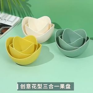 BOSSLU Kotak Makanan dan Buah-buahan 3in1 Wadah Cemilan Susun Bentuk Bunga Unik