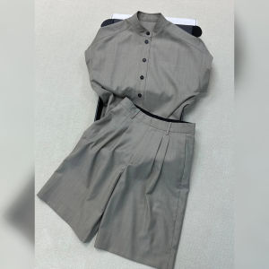 DANTING | Elegant Luxurious Gray Shirt and Shorts Two Piece Set
