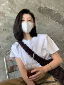 Loose Shoulder Womens T-shirt Short Sleeve round Neck Pure Color Casual Summer Top Comfortable Cotton Basic Style