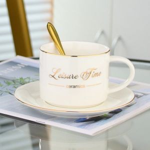 Nordic Style Letter Ceramics mug Creative design Coffee Cup with Saucer & Spoon Latte Breakfast Milk Cup Office Home Water cup