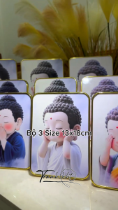 Nhiều Size + Combo 3 tranh để bàn tráng gương Tam Không Tranh Phật Giáo Baby bé dễ thương UT1+2+3