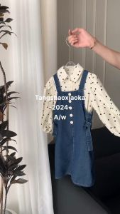 Váy jean cho bé gái 5-10 tuổi đính 5 cúc phong cách Hàn Quốc kiểu dáng thời trang