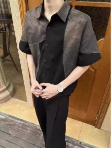 Mens Short Sleeve Shirt Summer Loose Fit Iron Free Stitched Design Four plus One Sleeve Old Money Style Casual Fashion