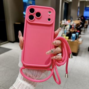 Silicone Phone Case for IPhone 17E 16E 17 16 15 14 13 12 11 18 Pro Max Plus Crossbody Adjustable Lanyard Strap Rope Soft Cover