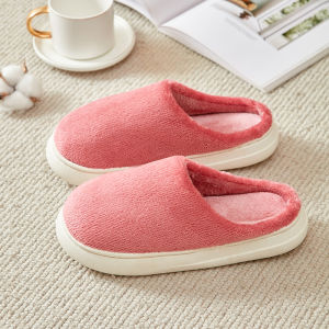 Warm Thick Bottom Cotton Slippers Home Indoor Anti-Slip Couples Cotton Slippers Autumn Winter Pure Color Tread Sensation Womens Shoes