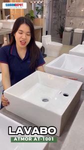 Lavabo treo tường ATMOR AT-1001 thiết kế sang trọng hiện đại sứ vệ sinh siêu bền dễ vệ sinh lắp đặt dễ dàng