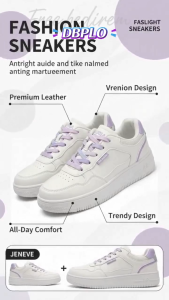 COD Ready Stock Women Aesthetic Platform Sneakers White Purple Lace‑Up Low Top Casual Shoes for Girls Student Everyday Use #215