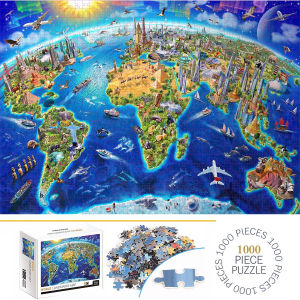 500/1000/1200/2000PCS World Landmarks Map Jigsaw Puzzles for Adults Home Decor Games Family Fun Floor Puzzles Educational Toys