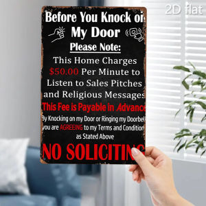 CIFbuy | 2D Flat Metal Sign 8x12 Inch No Soliciting Humorous Warning for Door Kitchen Living Room Bedroom Bathroom Home Decor Wall Art