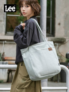 Lee Autumn Winter Large Capacity Denim Tote Bag Commuter Single Shoulder Handbag Retro Artistic Style Dual Strap Zipper Closure