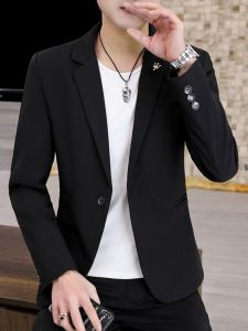 Pure Black Suit Mens Jacket Casual Slim Fit Business Casual Stylish Spring Summer Single Button up Korean Style Fashionable