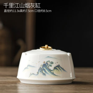 Luxury Yuxi Jade Ashtray with Lid for Office And Home Living Room Bedroom Anti-Dust High End Feel Ceramic Chinese Style Decor