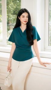 Áo nữ trung niên thiết kế trẻ trung hiện đại chất liệu Tơ nhăn mềm mại thương hiệu Thiều Hoa AN4L1257