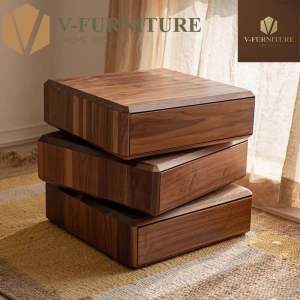 Táp tủ decor tủ đầu giường xoay 360 độ cốt gỗ MDF nẹp veneer gỗ óc chó gỗ sồi cao cấp hiện đại TDG-01