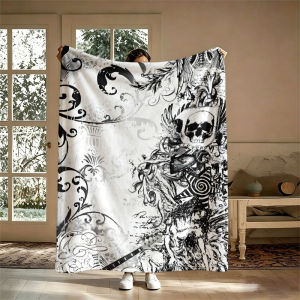BILIBILI | Gothic Skull Guitar Art Flannel Blanket Perfect for Sofa Office Bed Travel Sleep Read Relax Camping Four Season Use