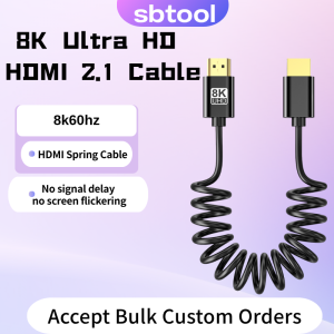 HDMI 2.1 Spring Coiled Cable 8K60Hz Soft Slim Retractable Cord for TV Camera Monitor