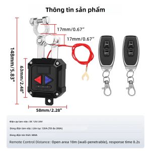 RYSJM | Công Tắc Ngắt Kết Nối Pin Từ Xa DC 12V/24V 120A Hiển Thị Điện Áp LED Tự Động Ngắt Nguồn Kèm 2 Chìa Khóa Cho Ô Tô Xe Tải Thuyền