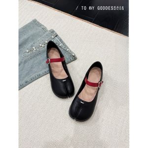 Womens Mary Jane Shoes Spring Summer New Soft Bottom Slip-On Split Toe High Insole Flat Bottom Fashion Single Shoes