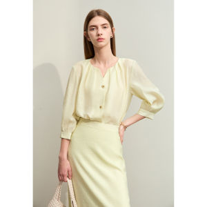 AMII | Womens Wool Tencel Blend Loose 3/4 Sleeve Blouse