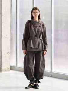 Chalamon Silk Cotton Blend Asymmetrical Design Womens Shirt Style Top Autumn Winter Warm Loose Fit Long Sleeve Collared Blouse