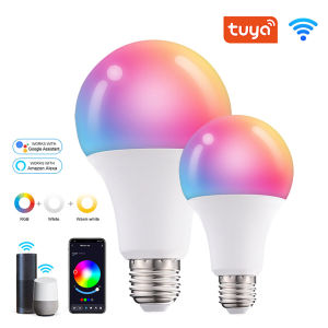 Tuya Smart WiFi LED Bulb Light E27 10W 15W 20W AC 220V 110V RGB LED Lamp Dimmable APP Voice Control Works With Alexa Google Home