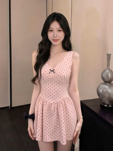 CHANGTONG | Unique Pretty V-Neck Polka Dot Tank Dress 2026 Summer