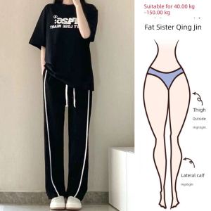 plus Size Casual Pants Wide Leg Straight Cut Extra Large 300 Pounds Fat MM Loose Slimming Drapey Comfortable Womens Jeans