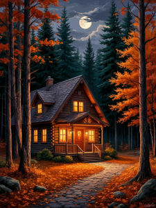 Huacan New Arrivals 2026 Diamond Painting Autumn Night Forest Wooden House Diamond Mosaic Landscape Complete Kit Craft kit